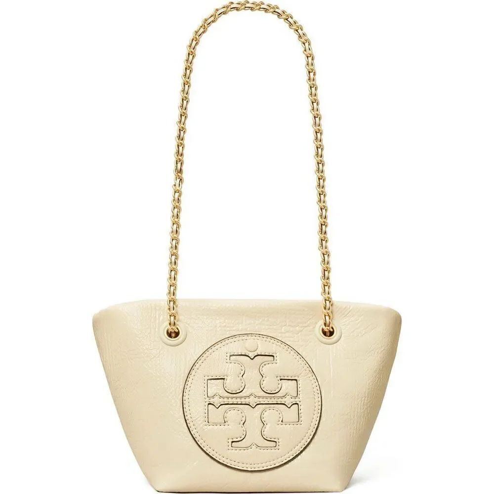 Tory Burch Women's Cream Small Ella Crinkle Patent Chain Crossbody Bag NWOT
